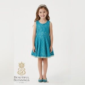 Knit Works Girls' Teal Lace Fit-and-Flare Dress Size 10 - Easter, Formal